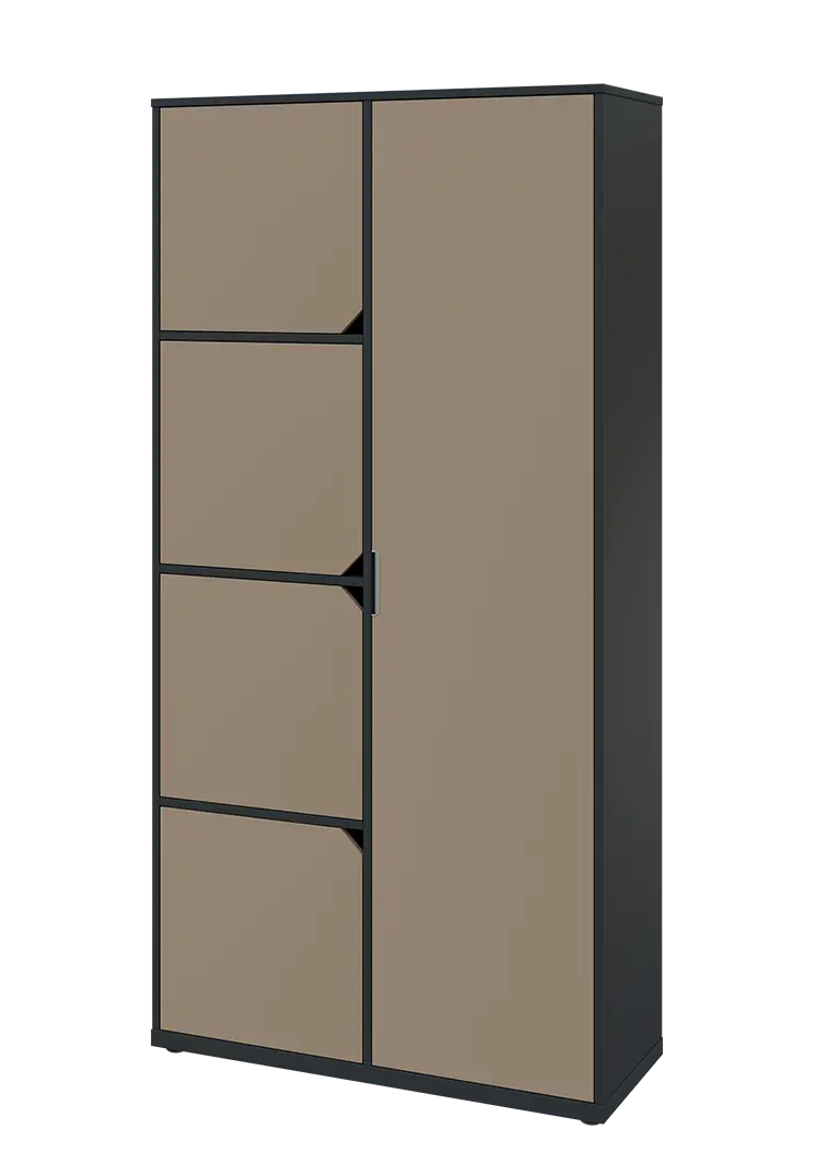 KSR6-82 P skříň šatní, 1x výsuvné ramínko, 4x dvířka, 2053x1022x400 mm, provedení pravé, antracit/latte